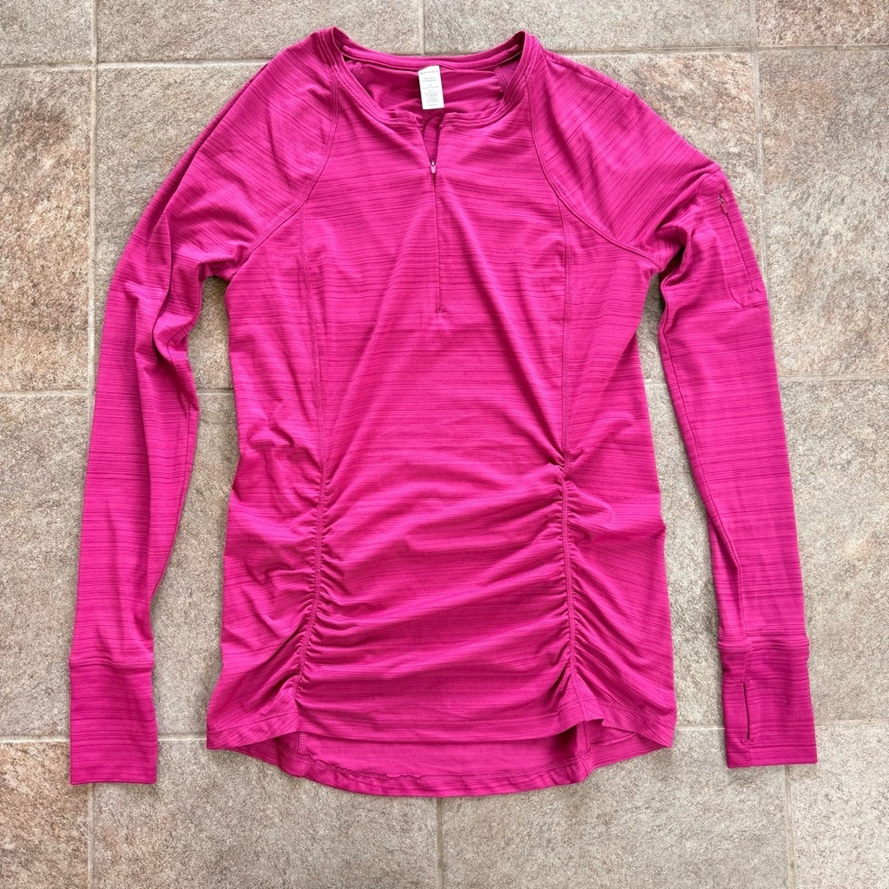 Athleta Long Sleeve Pink Ruched Running Yoga Active Top Size Small